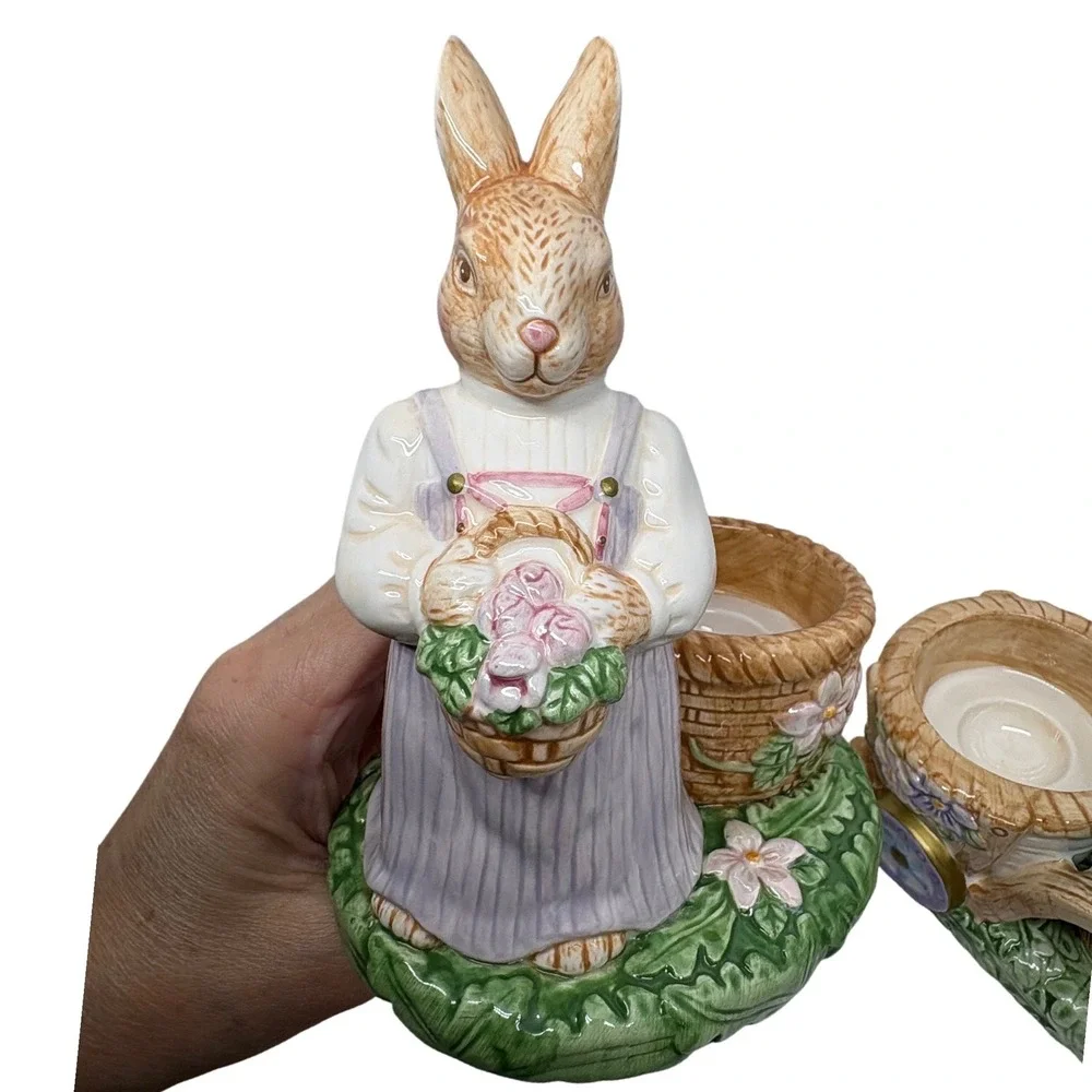 Avon Springtime Collection Ceramic Bunny Rabbit Candle Holder Figurines Easter